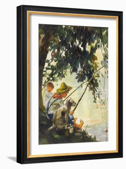 Tom Sawyer Fishing-Howard Pyle-Framed Art Print