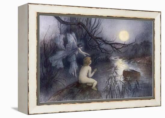 Tom Sits Upon a Rock Watching the Moonlight on the Rippling River-Warwick Goble-Framed Stretched Canvas