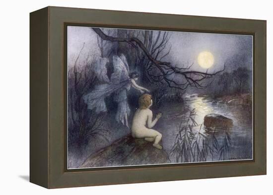 Tom Sits Upon a Rock Watching the Moonlight on the Rippling River-Warwick Goble-Framed Stretched Canvas