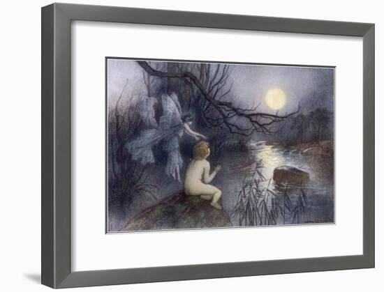 Tom Sits Upon a Rock Watching the Moonlight on the Rippling River-Warwick Goble-Framed Art Print