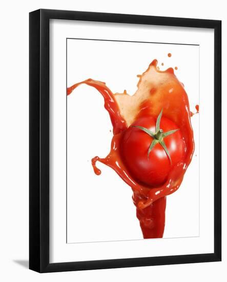 Tomato on Ketchup Splash-Kröger & Gross-Framed Photographic Print