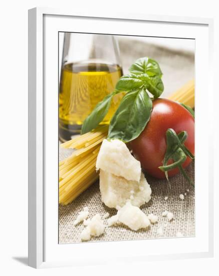 Tomato with Spaghetti, Parmesan, Basil and Olive Oil-null-Framed Photographic Print