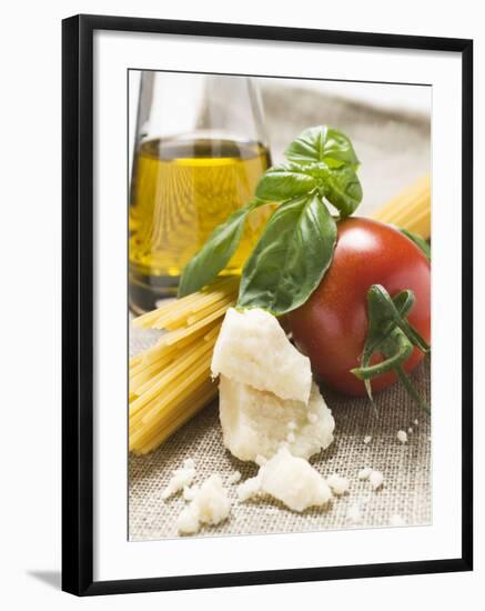 Tomato with Spaghetti, Parmesan, Basil and Olive Oil-null-Framed Photographic Print