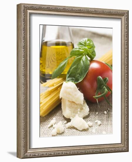 Tomato with Spaghetti, Parmesan, Basil and Olive Oil-null-Framed Photographic Print