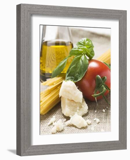 Tomato with Spaghetti, Parmesan, Basil and Olive Oil-null-Framed Photographic Print