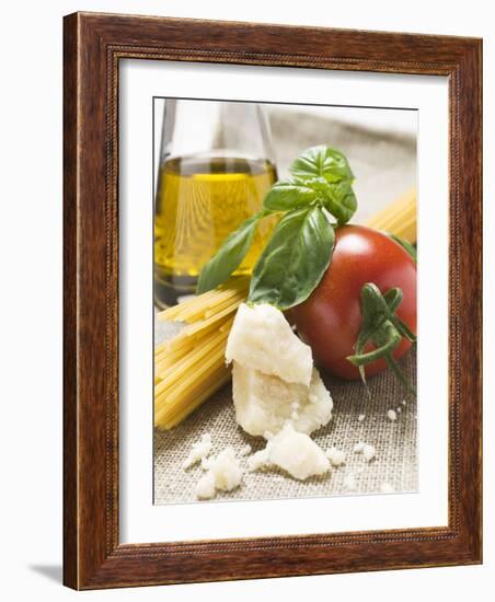 Tomato with Spaghetti, Parmesan, Basil and Olive Oil-null-Framed Photographic Print