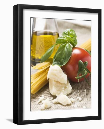 Tomato with Spaghetti, Parmesan, Basil and Olive Oil-null-Framed Photographic Print