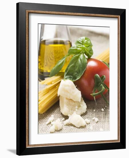 Tomato with Spaghetti, Parmesan, Basil and Olive Oil-null-Framed Photographic Print