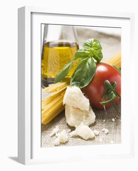 Tomato with Spaghetti, Parmesan, Basil and Olive Oil-null-Framed Photographic Print