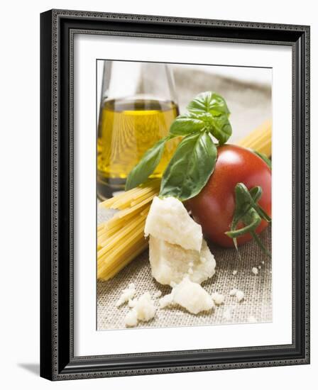 Tomato with Spaghetti, Parmesan, Basil and Olive Oil-null-Framed Photographic Print