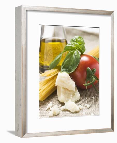 Tomato with Spaghetti, Parmesan, Basil and Olive Oil-null-Framed Photographic Print