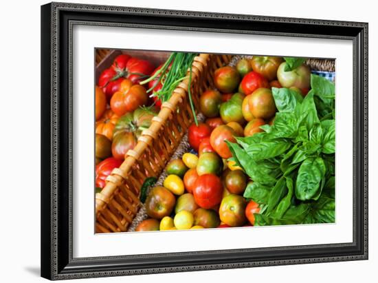 Tomatoes and Basil at Farmers' Market, Savannah, Georgia, USA-Joanne Wells-Framed Photographic Print