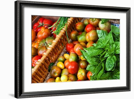 Tomatoes and Basil at Farmers' Market, Savannah, Georgia, USA-Joanne Wells-Framed Photographic Print