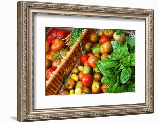 Tomatoes and Basil at Farmers' Market, Savannah, Georgia, USA-Joanne Wells-Framed Photographic Print