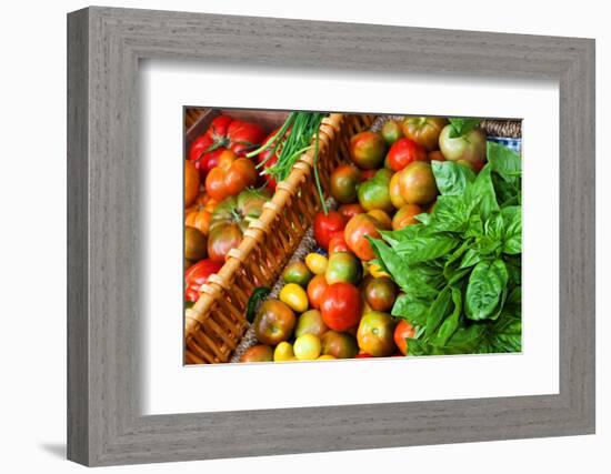 Tomatoes and Basil at Farmers' Market, Savannah, Georgia, USA-Joanne Wells-Framed Photographic Print