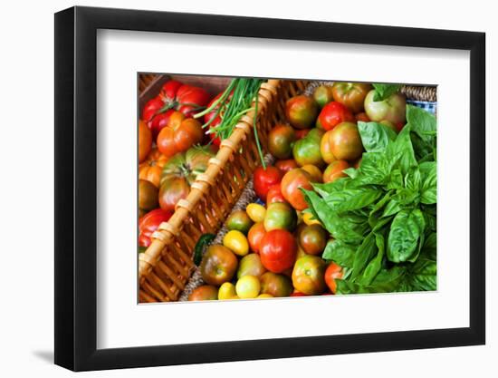 Tomatoes and Basil at Farmers' Market, Savannah, Georgia, USA-Joanne Wells-Framed Photographic Print