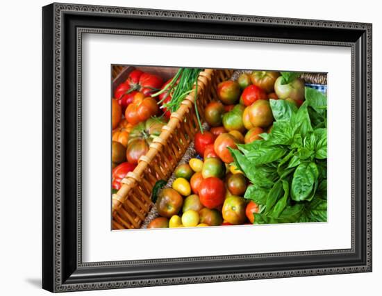 Tomatoes and Basil at Farmers' Market, Savannah, Georgia, USA-Joanne Wells-Framed Photographic Print