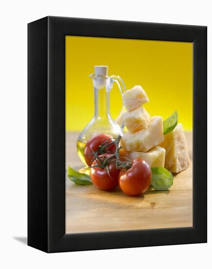 Tomatoes, Basil, Parmesan and Olive Oil-Kai Schwabe-Framed Premier Image Canvas