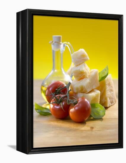 Tomatoes, Basil, Parmesan and Olive Oil-Kai Schwabe-Framed Premier Image Canvas