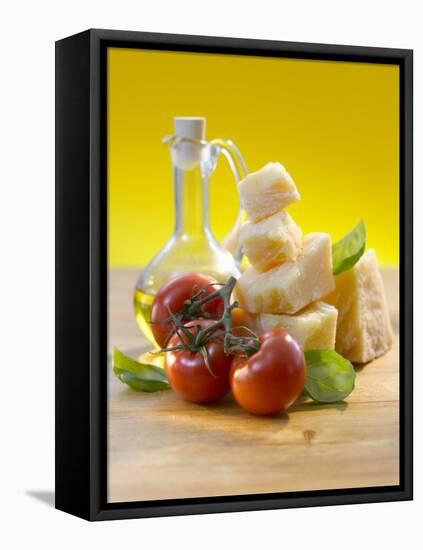 Tomatoes, Basil, Parmesan and Olive Oil-Kai Schwabe-Framed Premier Image Canvas