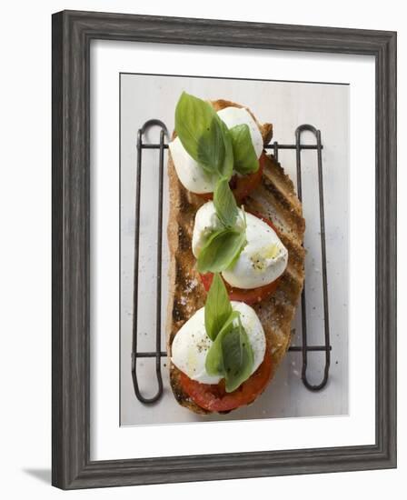 Tomatoes, Mozzarella and Basil on Toasted Bread-null-Framed Photographic Print