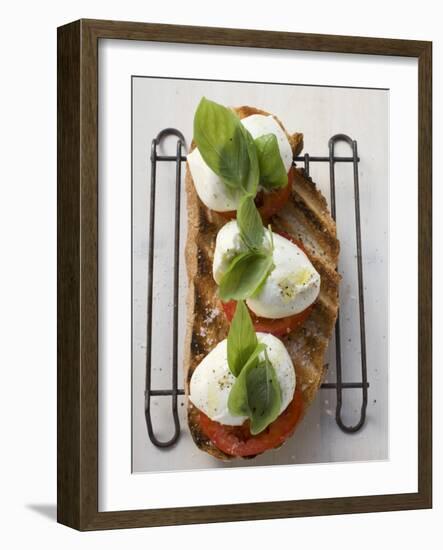 Tomatoes, Mozzarella and Basil on Toasted Bread-null-Framed Photographic Print