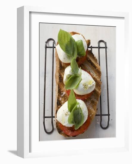 Tomatoes, Mozzarella and Basil on Toasted Bread-null-Framed Photographic Print