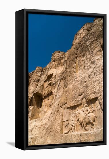 Tomb of Ataxerxes I and carved relief below, Naqsh-e Rostam Necropolis, near Persepolis, Iran, Midd-James Strachan-Framed Premier Image Canvas