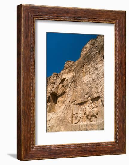 Tomb of Ataxerxes I and carved relief below, Naqsh-e Rostam Necropolis, near Persepolis, Iran, Midd-James Strachan-Framed Photographic Print