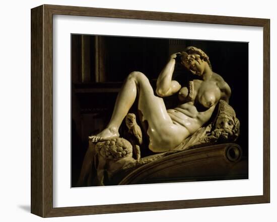 Tomb of Giuliano de Medici, Showing Night, 1524-31, Medici Chapel-Michelangelo Buonarroti-Framed Photographic Print