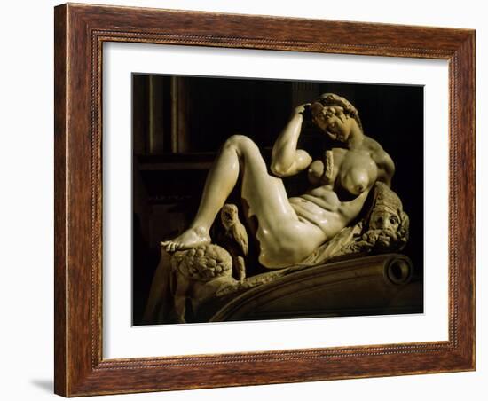 Tomb of Giuliano de Medici, Showing Night, 1524-31, Medici Chapel-Michelangelo Buonarroti-Framed Photographic Print