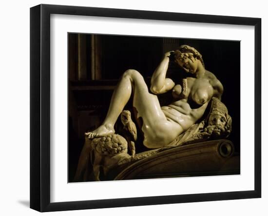 Tomb of Giuliano de Medici, Showing Night, 1524-31, Medici Chapel-Michelangelo Buonarroti-Framed Photographic Print