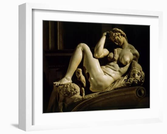 Tomb of Giuliano de Medici, Showing Night, 1524-31, Medici Chapel-Michelangelo Buonarroti-Framed Photographic Print