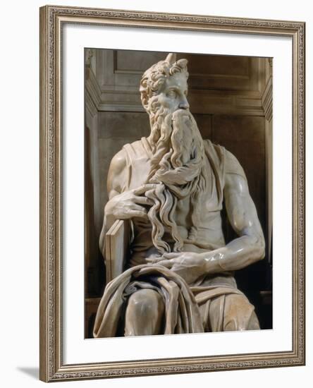 Tomb of Giulio II: Moses, by Buonarroti Michelangelo, 1513, 16th Century, Marble-Michelangelo Buonarroti-Framed Photographic Print