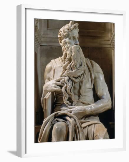 Tomb of Giulio II: Moses, by Buonarroti Michelangelo, 1513, 16th Century, Marble-Michelangelo Buonarroti-Framed Photographic Print