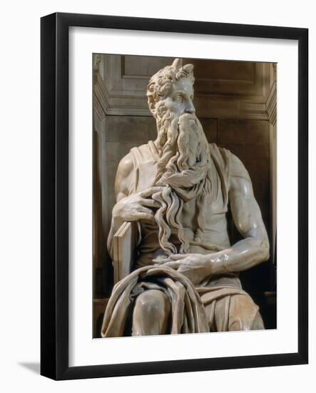 Tomb of Giulio II: Moses, by Buonarroti Michelangelo, 1513, 16th Century, Marble-Michelangelo Buonarroti-Framed Photographic Print