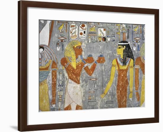 Tomb of Horemheb, Vestibule, Mural Paintings, Pharaoh Holds Votive Offerings Out to Hathor-Imentet-null-Framed Giclee Print