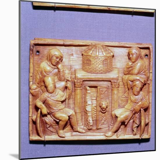 Tomb of Jesus on Easter Morning, Wood Panel, Byzantine casket, 5th century-Unknown-Mounted Giclee Print