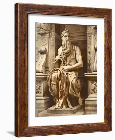 Tomb of Pope Julius II (1453-1513) Detail of Moses, 1513-16 (Marble)-Michelangelo Buonarroti-Framed Giclee Print