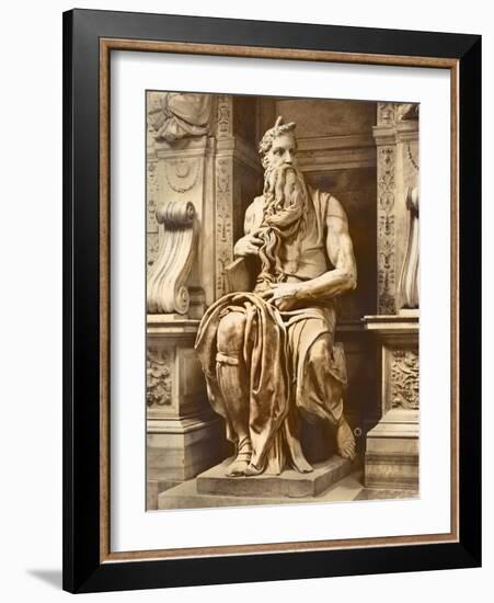 Tomb of Pope Julius II (1453-1513) Detail of Moses, 1513-16 (Marble)-Michelangelo Buonarroti-Framed Giclee Print