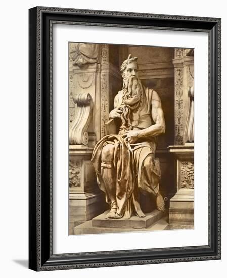 Tomb of Pope Julius II (1453-1513) Detail of Moses, 1513-16 (Marble)-Michelangelo Buonarroti-Framed Giclee Print