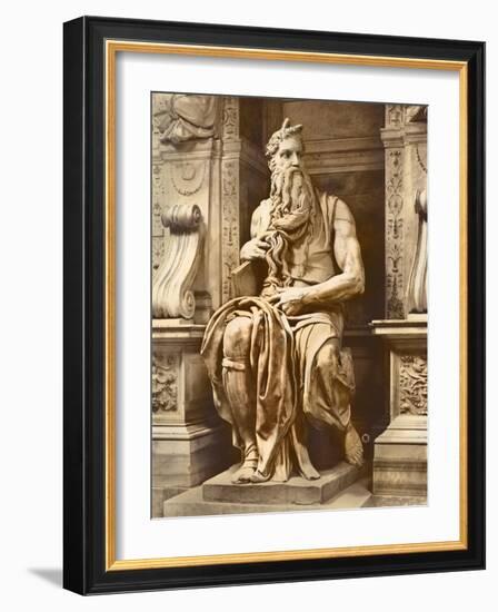 Tomb of Pope Julius II (1453-1513) Detail of Moses, 1513-16 (Marble)-Michelangelo Buonarroti-Framed Giclee Print