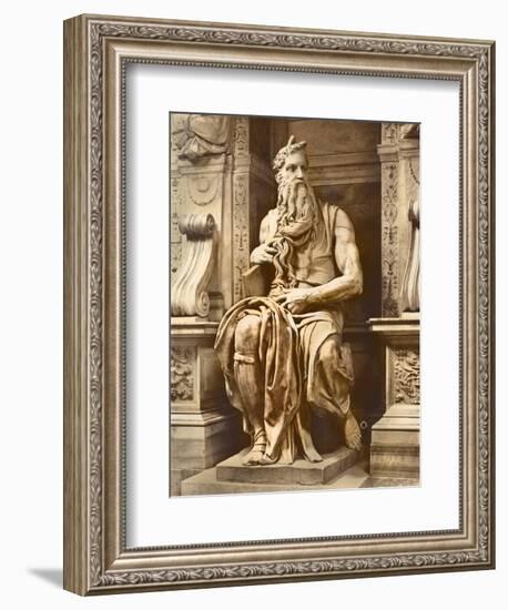 Tomb of Pope Julius II (1453-1513) Detail of Moses, 1513-16 (Marble)-Michelangelo Buonarroti-Framed Giclee Print