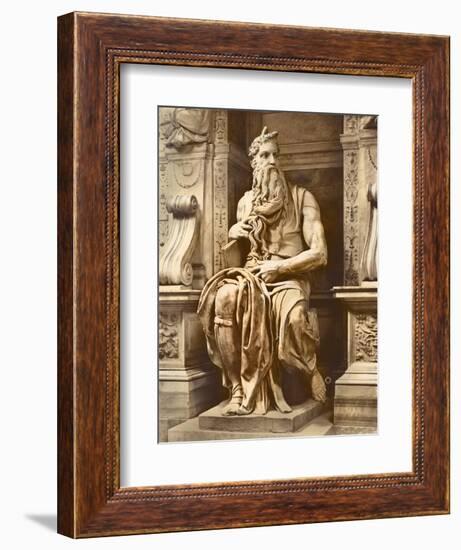 Tomb of Pope Julius II (1453-1513) Detail of Moses, 1513-16 (Marble)-Michelangelo Buonarroti-Framed Giclee Print