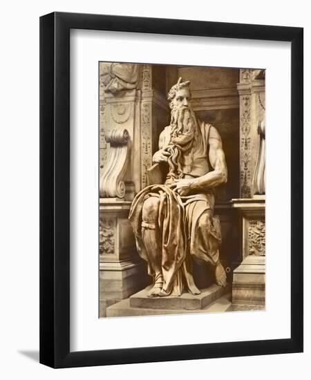 Tomb of Pope Julius II (1453-1513) Detail of Moses, 1513-16 (Marble)-Michelangelo Buonarroti-Framed Giclee Print