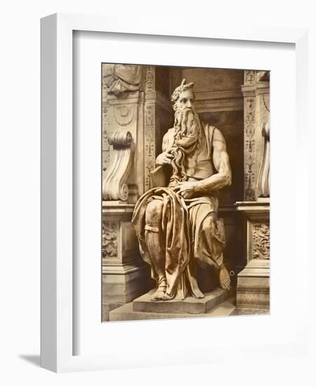 Tomb of Pope Julius II (1453-1513) Detail of Moses, 1513-16 (Marble)-Michelangelo Buonarroti-Framed Giclee Print