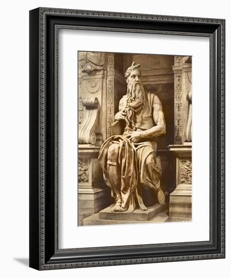 Tomb of Pope Julius II (1453-1513) Detail of Moses, 1513-16 (Marble)-Michelangelo Buonarroti-Framed Giclee Print