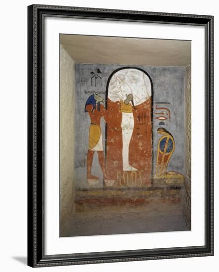 Tomb of Ramses I, Mural Painting of Ram-Head God, Osiris and Snake-Goddess Nesert-null-Framed Giclee Print