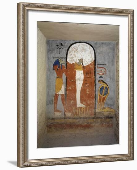 Tomb of Ramses I, Mural Painting of Ram-Head God, Osiris and Snake-Goddess Nesert-null-Framed Giclee Print