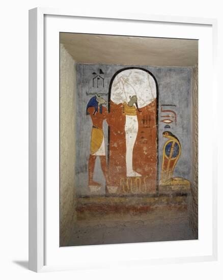Tomb of Ramses I, Mural Painting of Ram-Head God, Osiris and Snake-Goddess Nesert-null-Framed Giclee Print